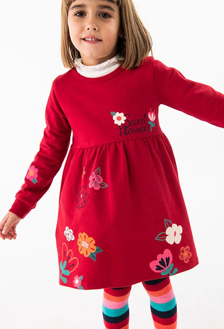 Kleid aus Frottee für Baby Mädchen in Rot