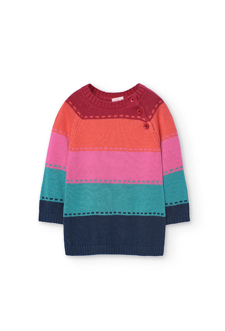 Vestido de malha para bebé menina listado em vermelho