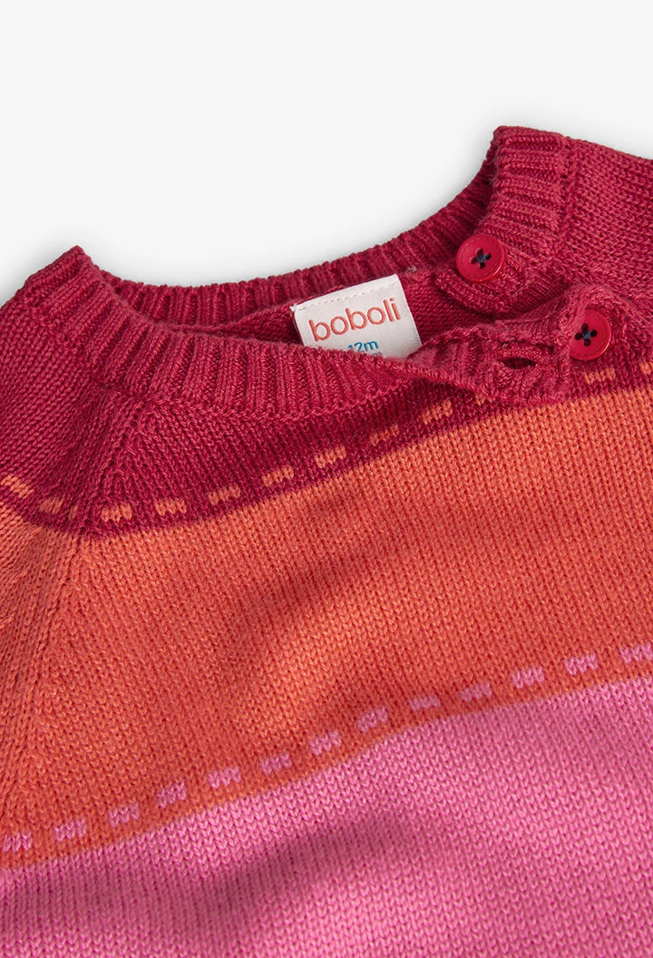 Vestido de malha para bebé menina listado em vermelho