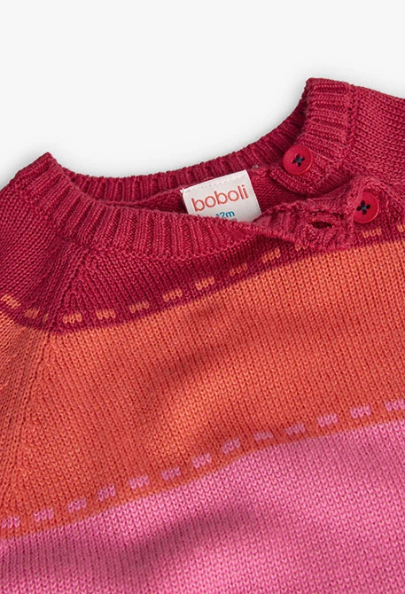 Knitted dress for baby girl striped in red