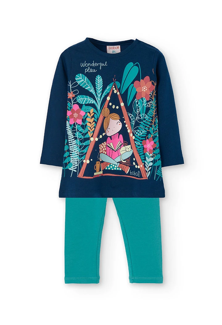 Ensemble robe et leggings pour bébé fille en bleu marine