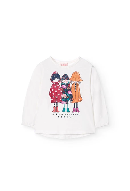 Camisola de malha para bebé menina em branco com estampado