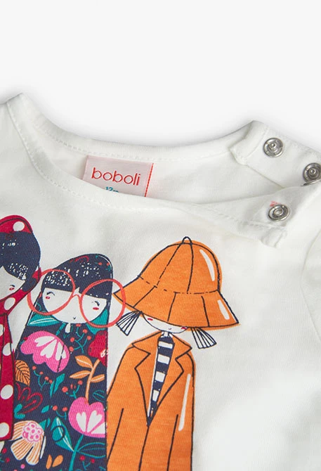 Camisola de malha para bebé menina em branco com estampado