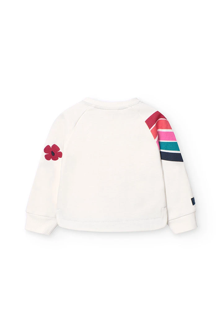 Sweat en molleton flammé pour bébé fille en blanc