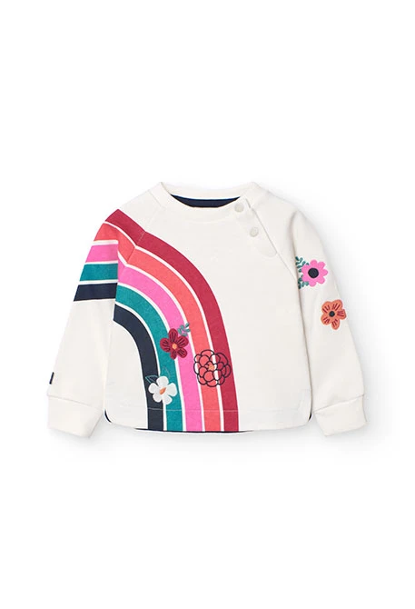 Fleece sweatshirt for baby girl in white