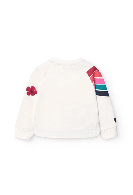 Sweat en molleton flammé pour bébé fille en blanc