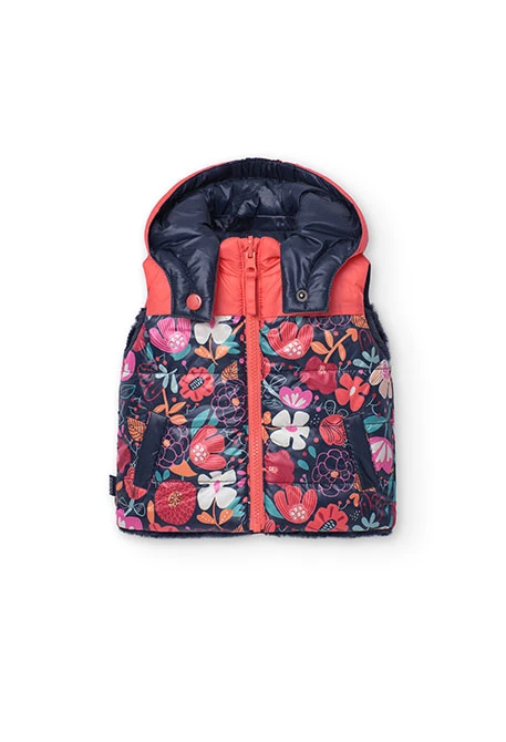 Reversible vest for baby girl with floral print