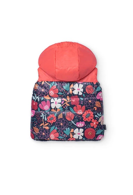 Reversible vest for baby girl with floral print