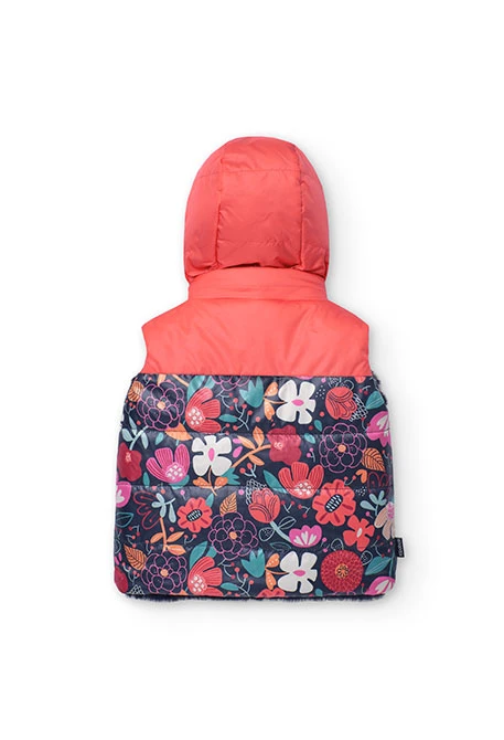 Reversible vest for baby girl with floral print