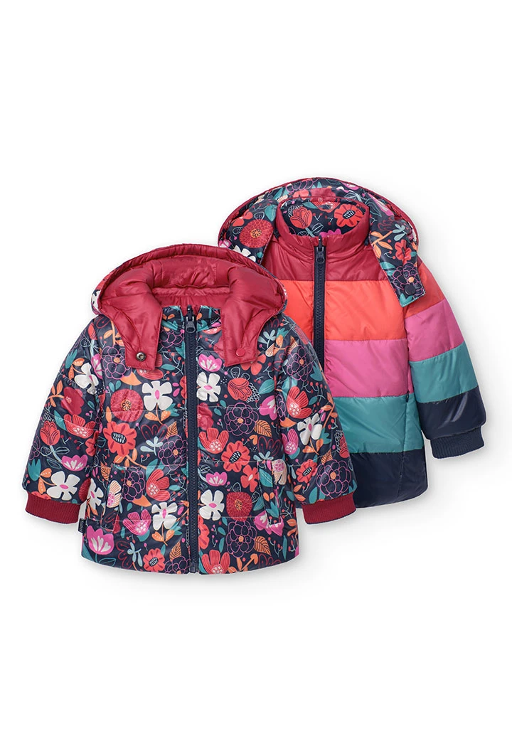 Reversible floral print parka for baby girl