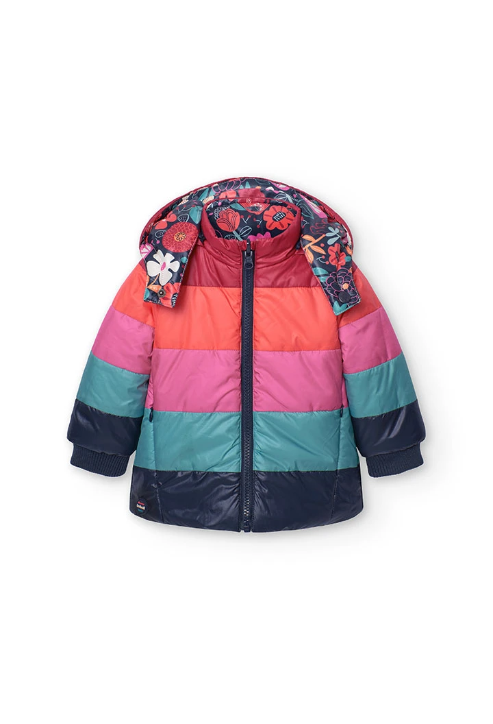 Reversible floral print parka for baby girl