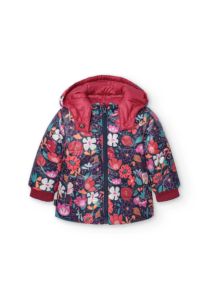 Parka réversible pour bébé fille imprimé de fleurs
