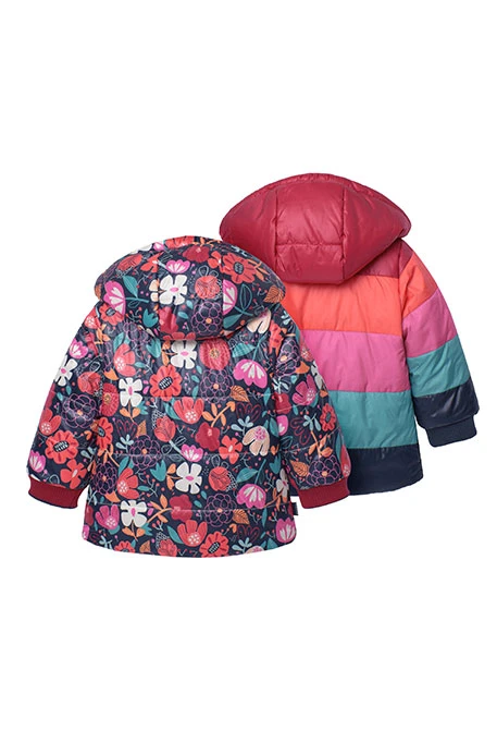Reversible floral print parka for baby girl