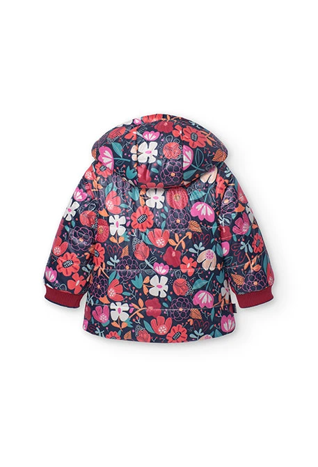 Reversible floral print parka for baby girl