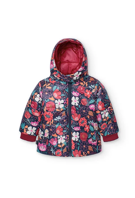 Reversible floral print parka for baby girl