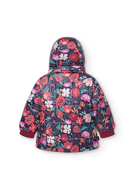 Reversible floral print parka for baby girl