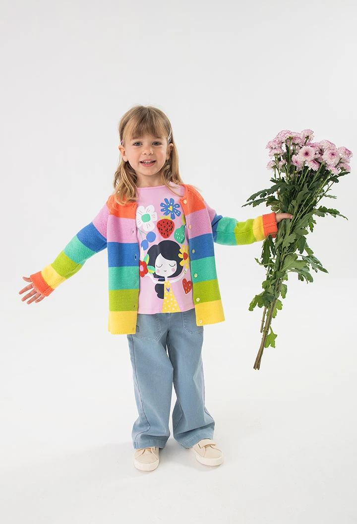 Maglietta lunga in maglia per bambina in colore rosa