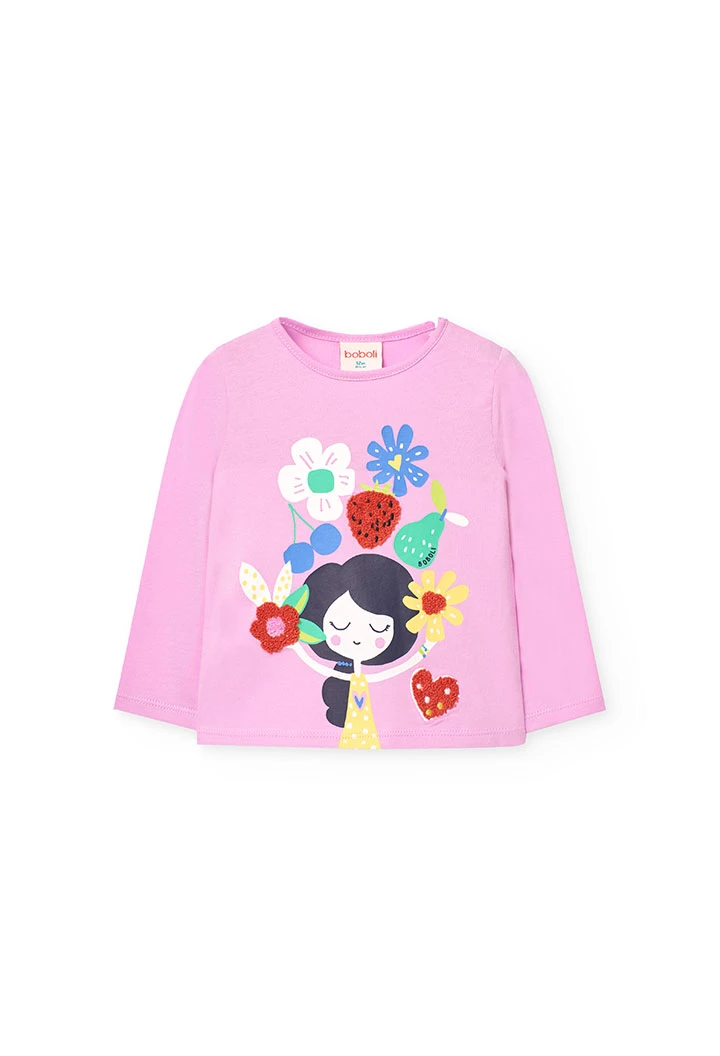 Maglietta lunga in maglia per bambina in colore rosa