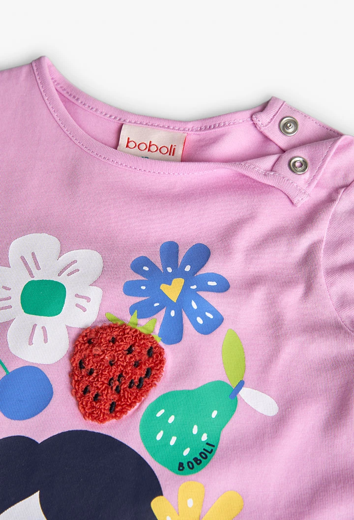 Maglietta lunga in maglia per bambina in colore rosa