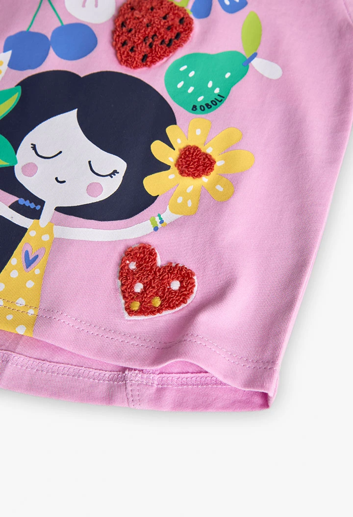 Maglietta lunga in maglia per bambina in colore rosa