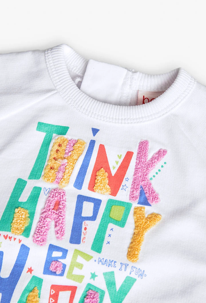 Knitted sweatshirt for baby girl in white colour