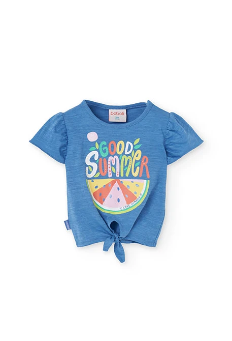 Camiseta de punto para bebé niña en color azul