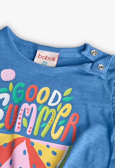 Camiseta de punto para bebé niña en color azul