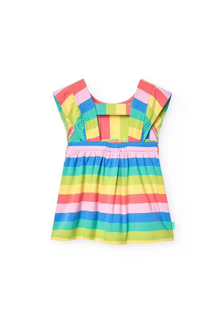 Vestito in maglia per bambina con stampa a righe multicolore