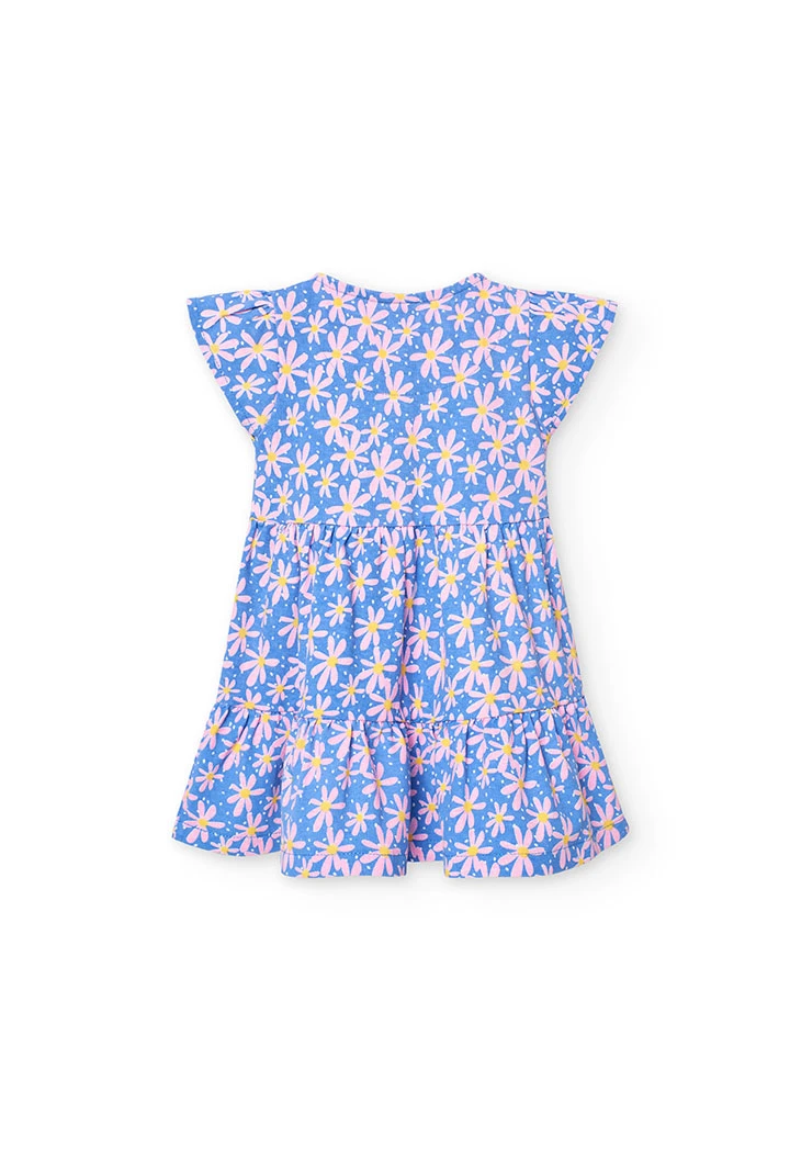Vestito in maglia per bambina con stampa floreale nei colori blu e rosa