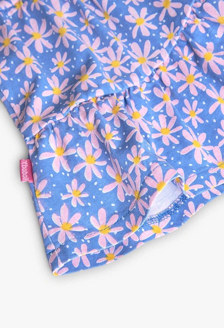 Vestito in maglia per bambina con stampa floreale nei colori blu e rosa