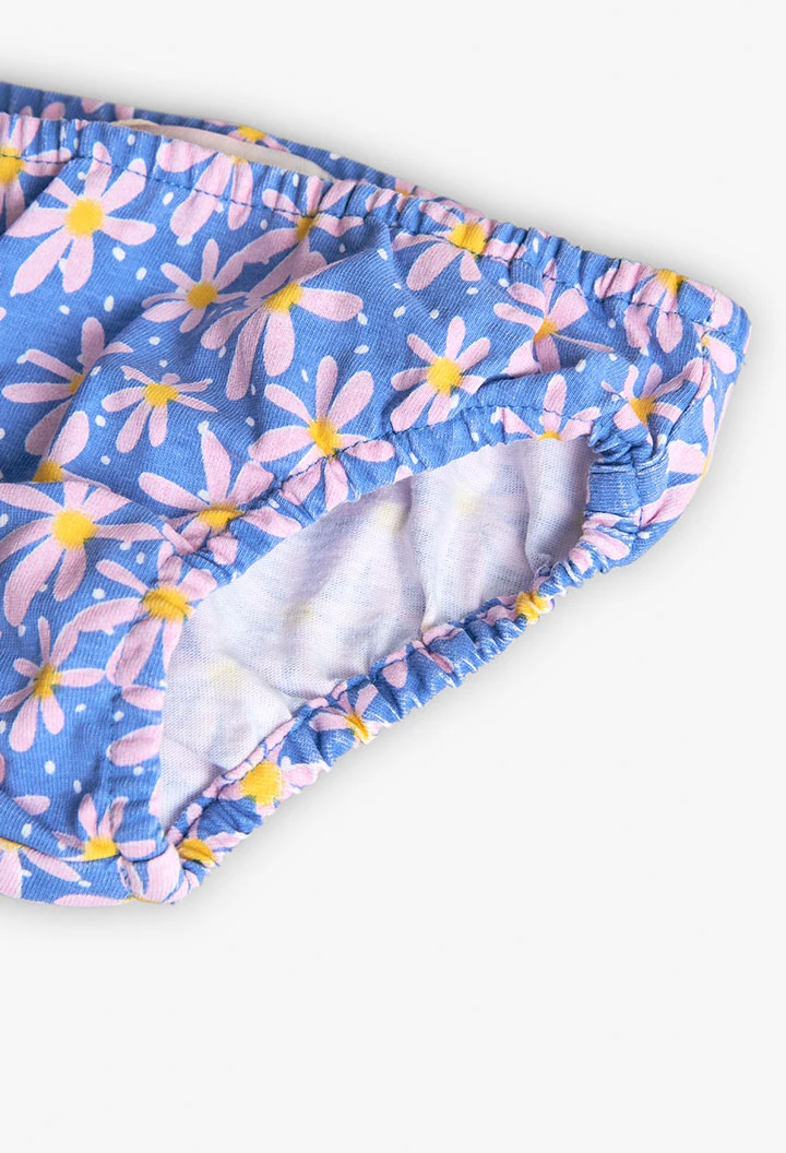 Vestito in maglia per bambina con stampa floreale nei colori blu e rosa