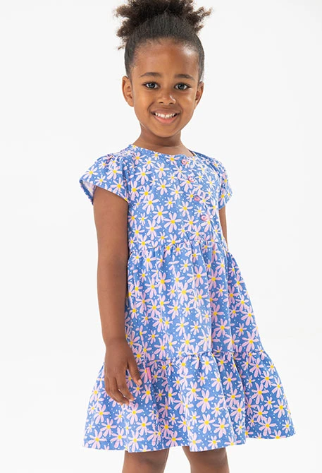 Vestido de punto para bebé niña con estampado de flores en color azul y rosa