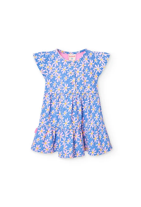 Vestido de punto para bebé niña con estampado de flores en color azul y rosa