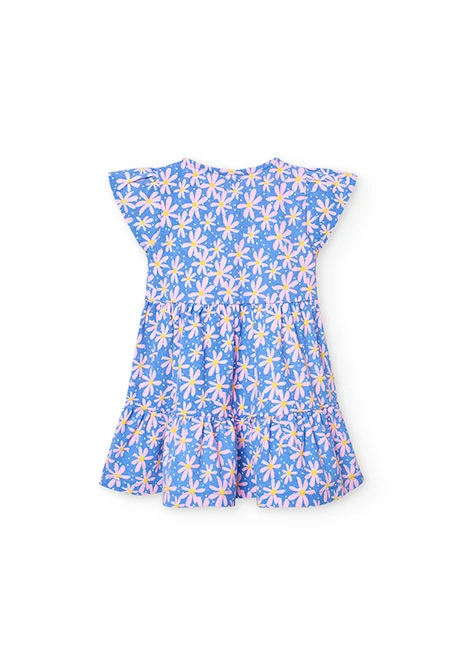 Vestido de punto para bebé niña con estampado de flores en color azul y rosa