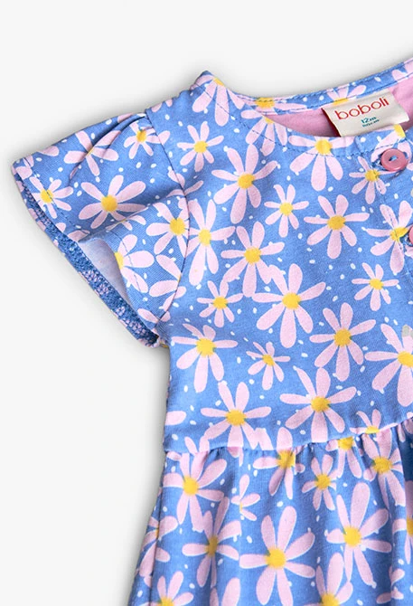 Vestido de punto para bebé niña con estampado de flores en color azul y rosa