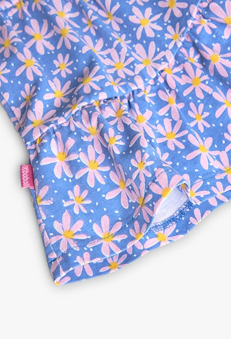 Robe en tricot pour bébé fille avec imprimé floral en bleu et rose.
