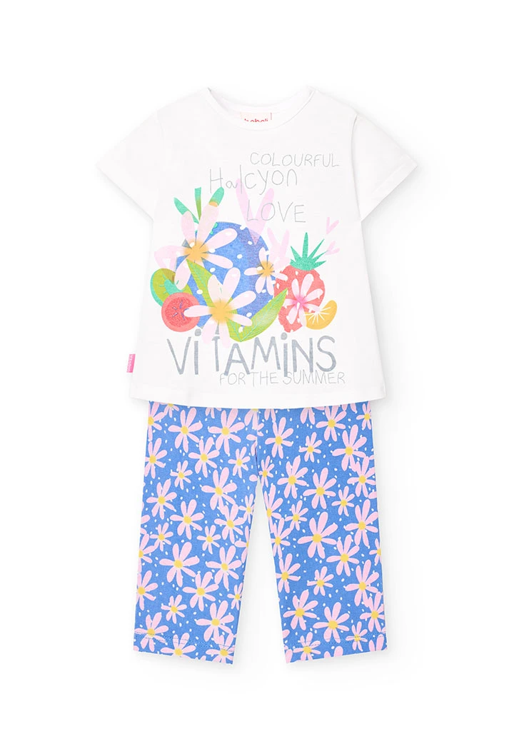 Baby girl knit top and trousers set in white.