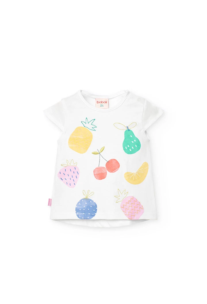 Maglietta a maglia per neonata in colore bianco con stampa di frutti