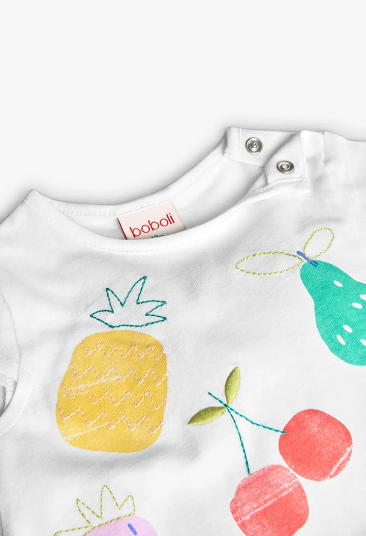 Maglietta a maglia per neonata in colore bianco con stampa di frutti