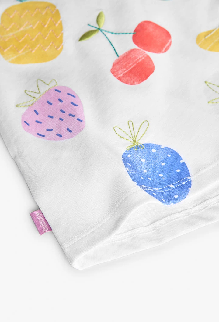 Maglietta a maglia per neonata in colore bianco con stampa di frutti