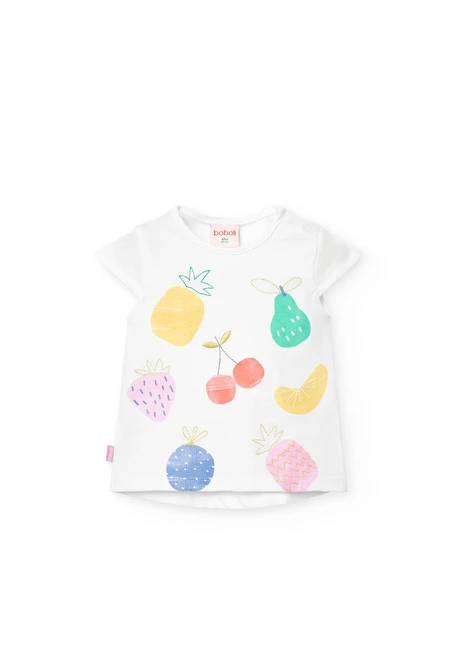 Maglietta a maglia per neonata in colore bianco con stampa di frutti