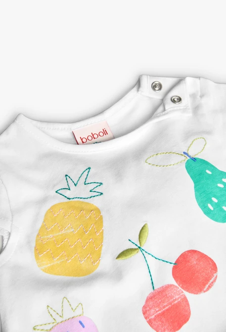 Maglietta a maglia per neonata in colore bianco con stampa di frutti