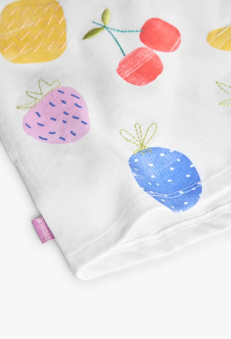 Maglietta a maglia per neonata in colore bianco con stampa di frutti