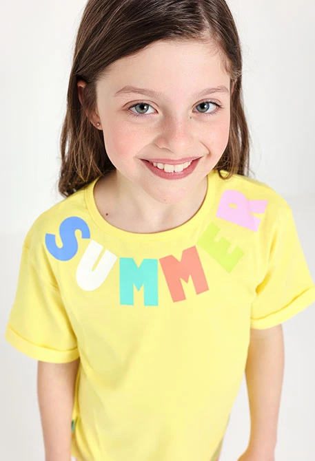 Knitted T-shirt for baby girl in yellow