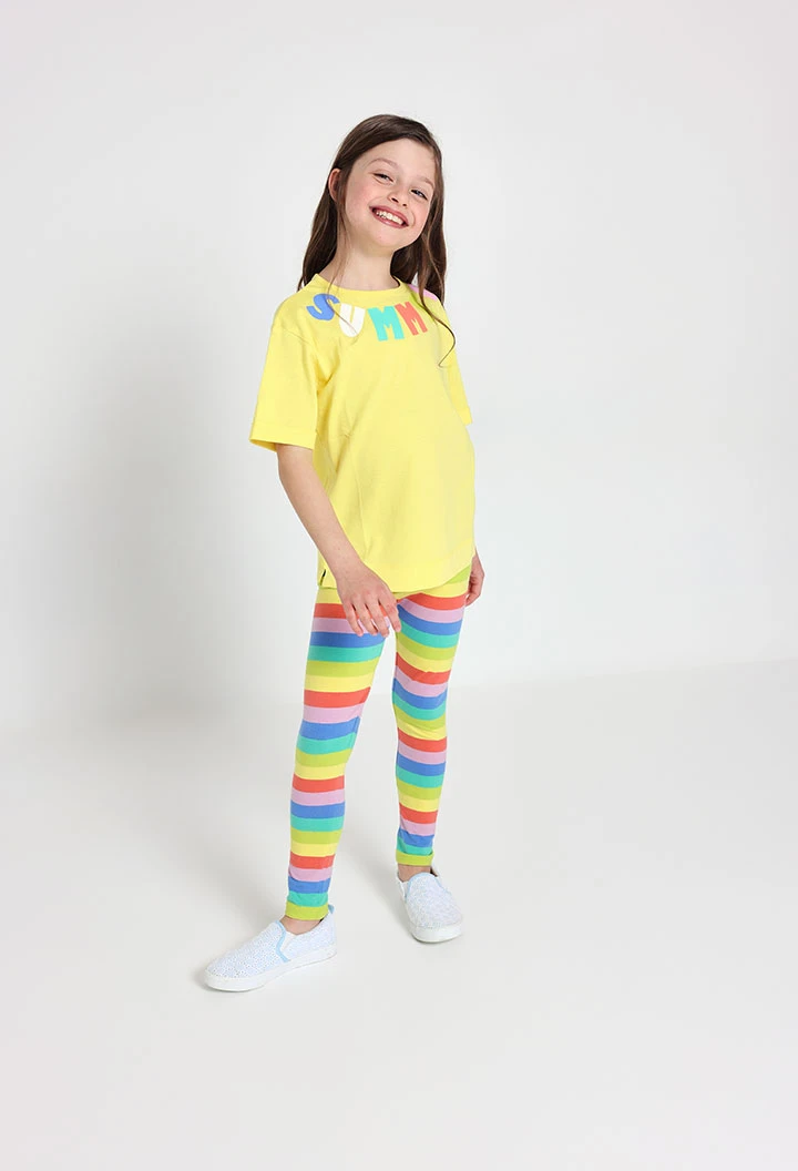Leggings in maglia per bambina con stampa multicolore