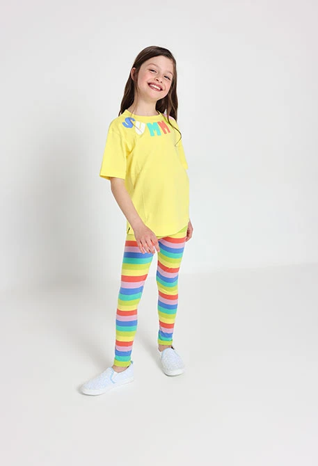 Leggings de malha para bebé menina com estampado em multicolor.