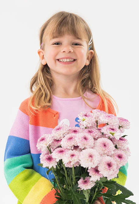 Knitted jacket for baby girl in multicolour stripes