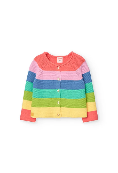 Veste en tricot pour bébé fille à rayures multicolores