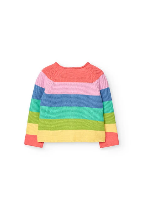 Veste en tricot pour bébé fille à rayures multicolores