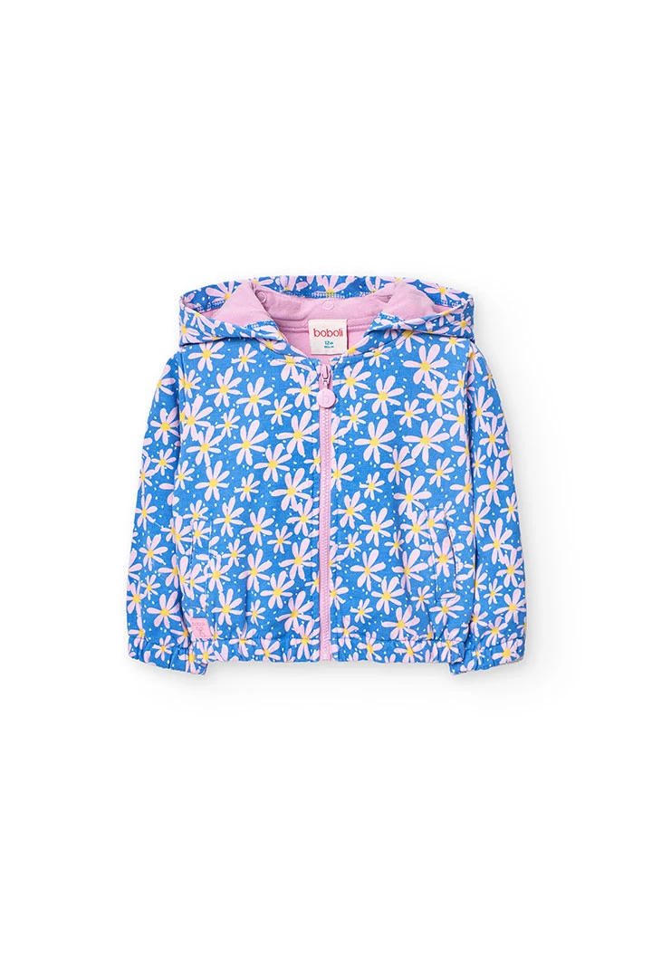 Cardigan per bambina con stampa floreale in colore blu.